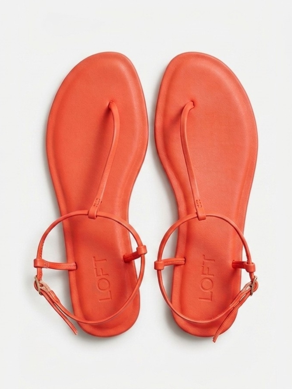LOFT Orange Leather T-Strap Flat Sandals